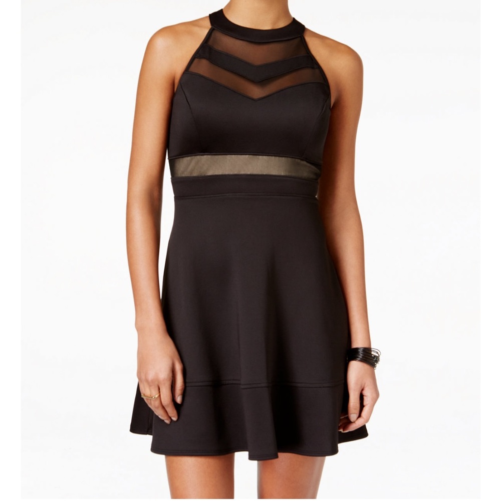 Emerald Sundae Scuba Fit & Flare Sleeveless Black Mini Dress Dance Mesh Skater